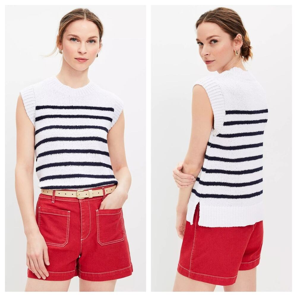 LOFT Striped Sleeveless Sweater Tee in Navy and White Nautical Coastal - Size XS